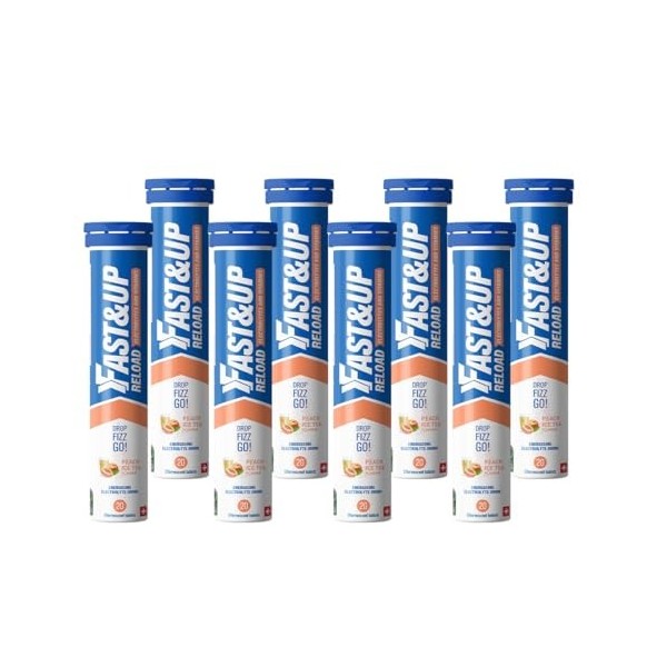 Fast&Up Reload Megapack – 160 comprimés effervescents – Thé glacé à la pêche – Électrolytes instantanés pour une hydratation 