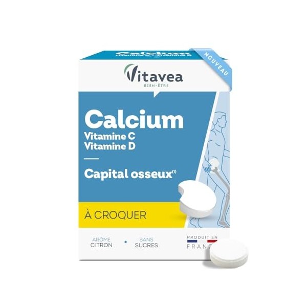Vitavea - Calcium à Croquer - avec Vitamine C et Vitamine D - Complément Alimentaire Capital Osseux et Métabolisme Énergétiqu