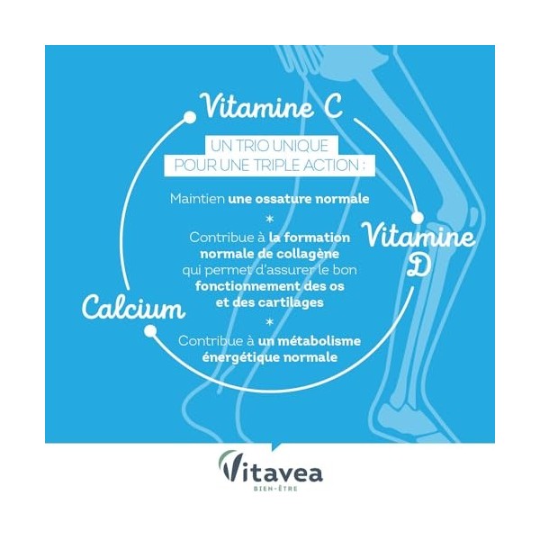Vitavea - Calcium à Croquer - avec Vitamine C et Vitamine D - Complément Alimentaire Capital Osseux et Métabolisme Énergétiqu
