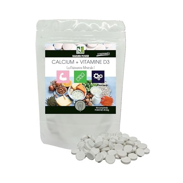 NAKURU | Calcium + Vitamine D3 | Gamme Power | Fabriqué en France | "La Puissance Minérale !" 90 Comprimés de 548mg / Poids 