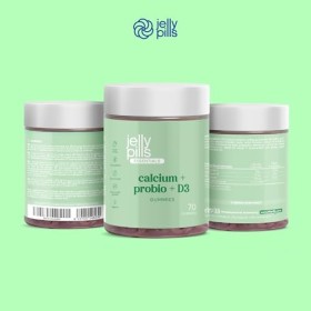 Jelly Pills® Gummies 240 mg Calcium & Probiotiques avec Vit D3 et K2-70 Gummies végétaliens aromatisés à la fraise pour les o