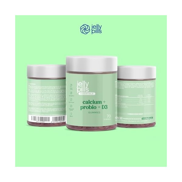 Jelly Pills® Gummies 240 mg Calcium & Probiotiques avec Vit D3 et K2-70 Gummies végétaliens aromatisés à la fraise pour les o