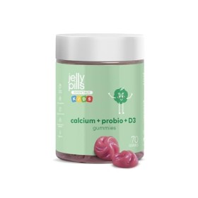 Jelly Pills® Kids Gummies Calcium & Probiotiques avec Vit D3 et K2 Enfants - 70 gommes végétaliennes à la fraise pour les os,