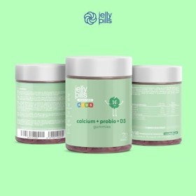 Jelly Pills® Kids Gummies Calcium & Probiotiques avec Vit D3 et K2 Enfants - 70 gommes végétaliennes à la fraise pour les os,