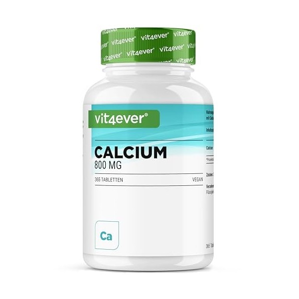 Calcium - 365 Comprimés - 800 mg de Calcium à partir de carbonate de calcium par portion journalière - Pour 6 mois - Végétali