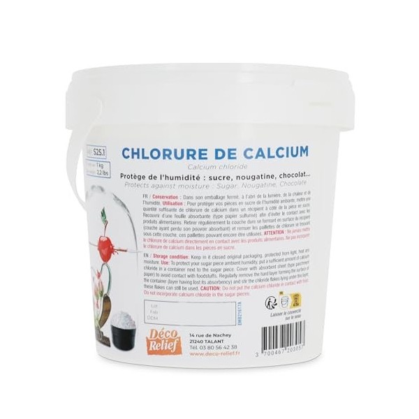 Déco Relief - Chlorure de Calcium 1 kg - Déshydratant pour Conserver Pièces en Sucre, Nougatine, Chocolat - Ingrédient Profes