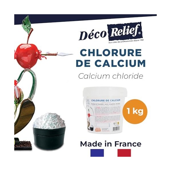 Déco Relief - Chlorure de Calcium 1 kg - Déshydratant pour Conserver Pièces en Sucre, Nougatine, Chocolat - Ingrédient Profes