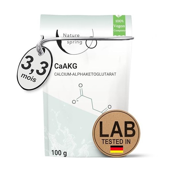 CaAKG Poudre hautement dosée | Pack dapprovisionnement 100 grammes +3,3 mois | Calcium-Alphacétoglutarate végétalien premi