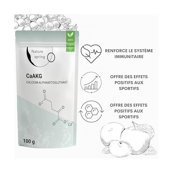 CaAKG Poudre hautement dosée | Pack dapprovisionnement 100 grammes +3,3 mois | Calcium-Alphacétoglutarate végétalien premi
