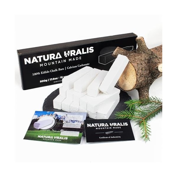 Natura Uralis Premium Craie Sciée de Belgorod | 500g de Barres de Craie Blanche - Croquant Etonnant, Texture Satisfaisante, V