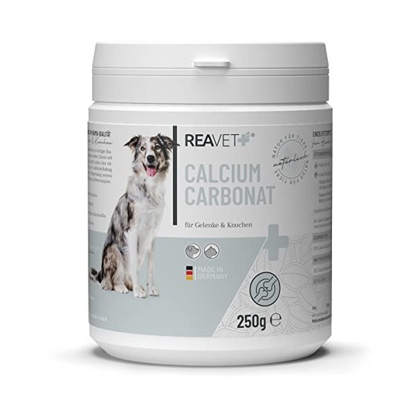 ReaVET Carbonate de Calcium 250g pour Chiens et Chats - Poudre Additive Barf, Carbonate de Calcium, Soin Naturel Complet, Com