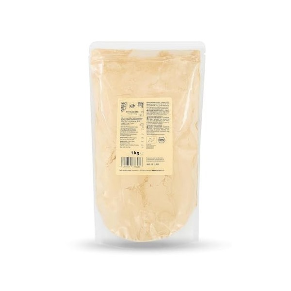 KoRo - Poudre de baobab bio 1 kg - Riche en vitamine C et en calcium - Riche en fibres - Excellent dans les smoothies, les ya