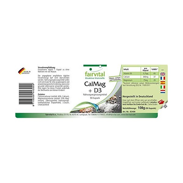 Fairvital | KalMag ainsi que D3 - set pour pendant 3 mois - 90 - capsules de calcium et magnésium et de Vitamine D3
