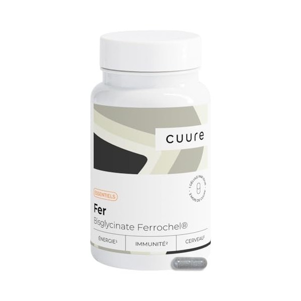 Fer Bisglycinate Pur 14 mg - Cuure - Breveté Ferrochel® - 90 Jours - Haute Absorption & Tolérance Intestinale - Anti-Fatigue,
