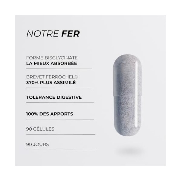 Fer Bisglycinate Pur 14 mg - Cuure - Breveté Ferrochel® - 90 Jours - Haute Absorption & Tolérance Intestinale - Anti-Fatigue,