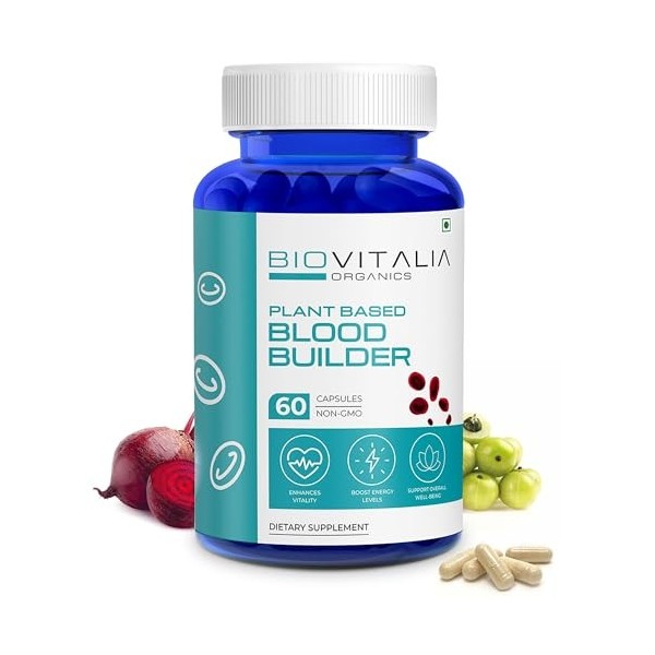 Biovitalia Organics Capsule de constructeur de sang à base de plantes 1000 mg | Supplément alimentaire en fer | Soutient la c