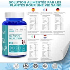 Biovitalia Organics Capsule de constructeur de sang à base de plantes 1000 mg | Supplément alimentaire en fer | Soutient la c