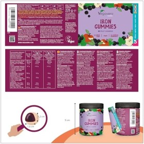 Gummies Fer | Pour Enfant et Adulte | Sans Sucres Ajoutés & Vegan | Avec 97% de Fruits | 94 Gommes Goût Cassis | Anti Fatigue