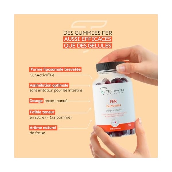 Gummies FER | Tonus et Anti-Fatigue | Fer élément Micro-Encapsulé | Forme Liposomale Brevetée SunActive | Assimilation Optima