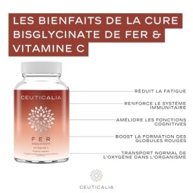 Complément Alimentaire Bisglycinate de Fer - Energie, Concentration, Immunité - Pour Adulte - Bisglycinate de Fer, Vitamine C
