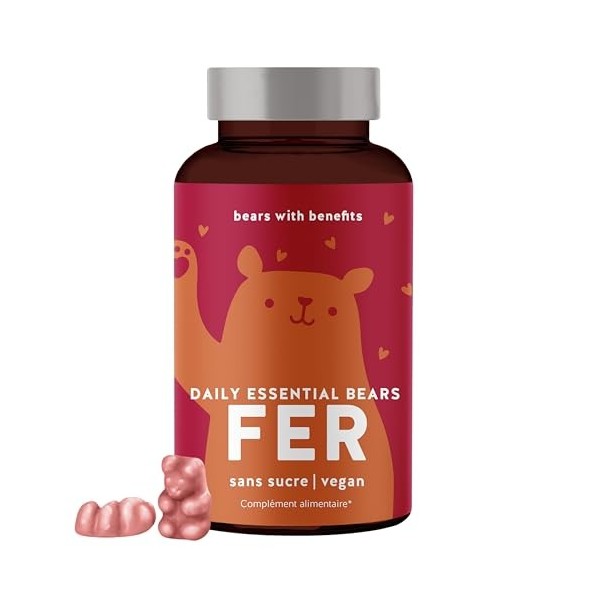 Bears with Benefits Oursons gélifiés au fer - Paquet de force contre la carence en fer - 14mg par dose - 45 pièces - Pour un 