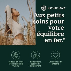 NATURE LOVE® Gommes Fer – 120 Gummies – sans sucre ajouté, teneur en fruit: 96,5% – Adultes: 6 mg par jour, enfants: 4 mg – A