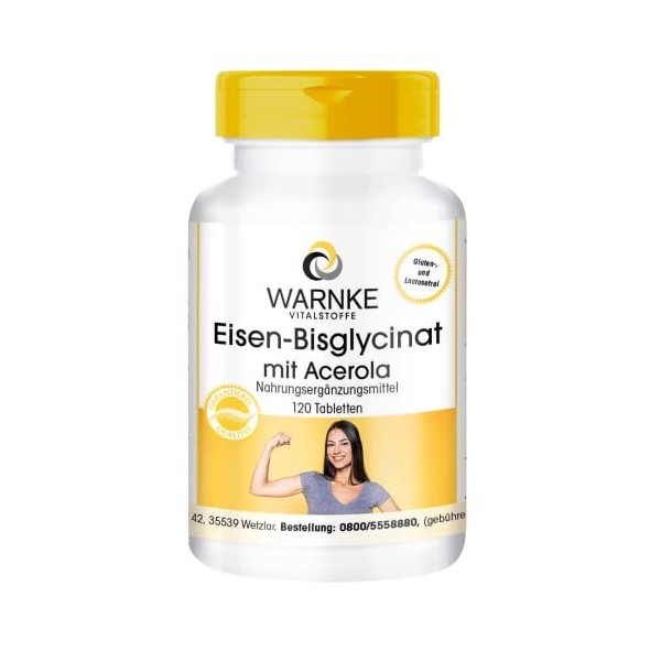 Bisglycinate de fer plus acérola - 120 comprimés 40 mg de fer élémentaire de notre propre fabrication - hautement dosé - véga