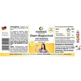 Bisglycinate de fer plus acérola - 120 comprimés 40 mg de fer élémentaire de notre propre fabrication - hautement dosé - véga