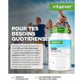 Iode 400µg - 365 comprimés diodure de potassium - Iodure de potassium pour 1 an dapprovisionnement - Sans additif indésirab