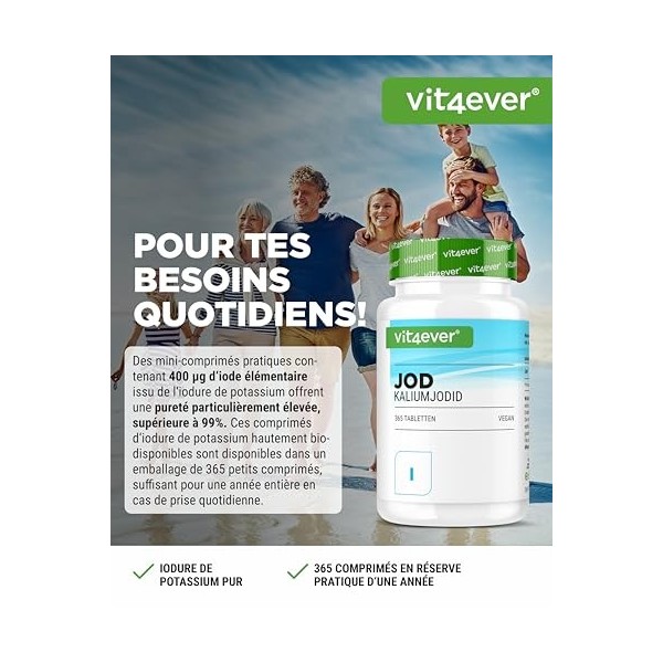 Iode 400µg - 365 comprimés diodure de potassium - Iodure de potassium pour 1 an dapprovisionnement - Sans additif indésirab