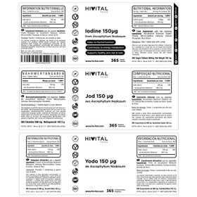 Iode Naturel 150 mcg. 365 comprimés végétaliens pour 1 an. Iode provenant d’Algue Kelp BIO. Pour lamélioration du métabolism