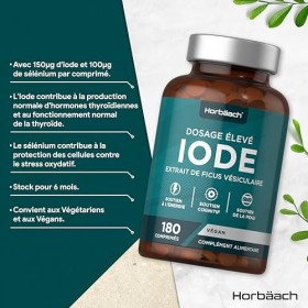 Iode 150 mcg | 180 Comprimés Vegan | Iode Complément Alimentaire avec Selenium | Iodine | by Horbaach