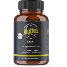 Kelp Bio hautement dosé 120 gélules - 165 mg diode naturel - Algues Kelp - Mis en bouteille en Allemagne - 100% Végétalien -