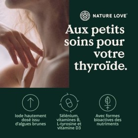 NATURE LOVE® Complexe d’Iode pour thyroïde - 180 gélules - iode, sélénium, L-tyrosine, vitamine B & D - iode naturel d’algues