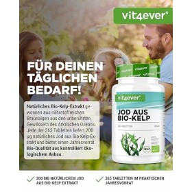 Kelp Bio iode naturel - 365 comprimés contenant chacun 200µg diode provenant dalgues brunes biologiques - Sans additifs i
