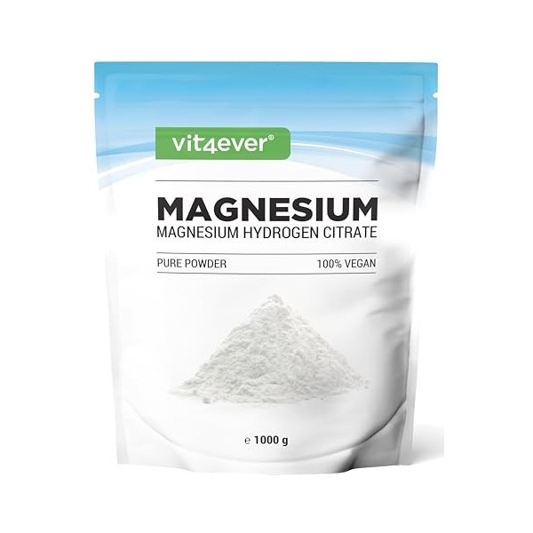 Poudre de magnésium - 1000g - Bonne solubilité - Poudre pure sans additifs - Avec cuillère de mesure - Qualité Premium - Vega