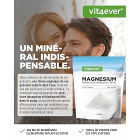 Poudre de magnésium - 1000g - Bonne solubilité - Poudre pure sans additifs - Avec cuillère de mesure - Qualité Premium - Vega
