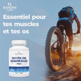 Bandini® Oxyde de magnésium 400 gélules +1 an , 664 mg dont 400 mg de magnesium élémentaire par gélule, Booster dénergie,