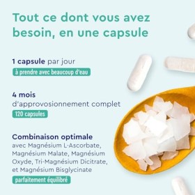 Complexe de Magnésium - 400mg de Magnésium élémentaire Bisglycinate, Citrate, Oxyde, Malate & Ascorbate - Premium 5-in-1 Haut