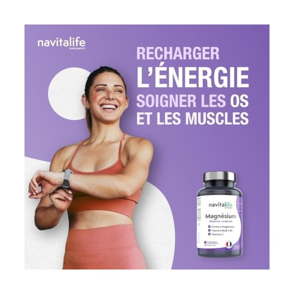 Magnésium 2145 mg. Bisglycinate de Magnésium 600 mg + Citrate de Magnésium 1545 mg avec Vitamines B6+ C+B1+B5. Magnésium Élém