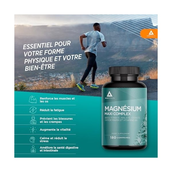 Magnesium Maxi Complex - Magnesium bisglycinate, magnesium marin oxyde, malate, citrate de magnèsium et Viatmine B6-180 compr