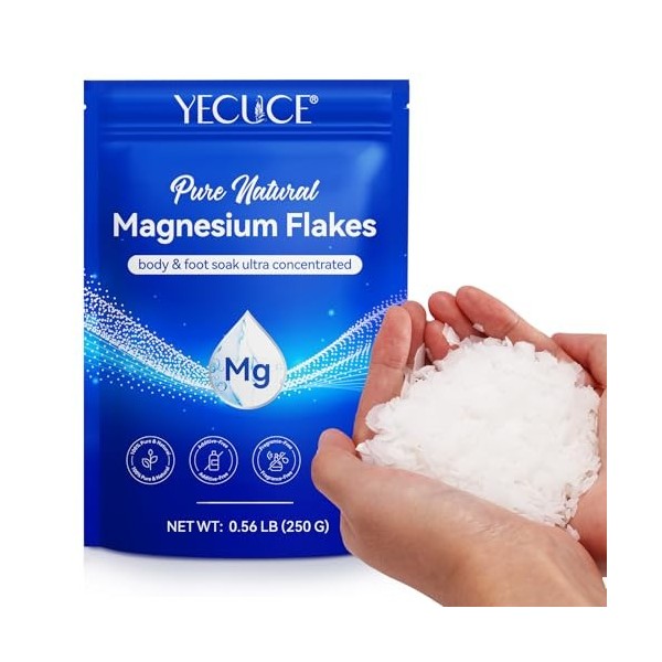 Flocons de Magnésium 250g, Bain de Magnésium, Chlorure de Magnésium Naturel pour le Sommeil, Sport, Massage, Relaxation Muscu
