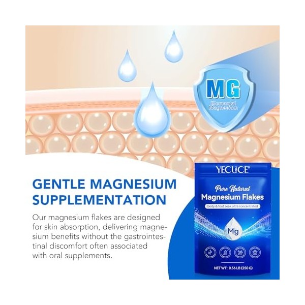 Flocons de Magnésium 250g, Bain de Magnésium, Chlorure de Magnésium Naturel pour le Sommeil, Sport, Massage, Relaxation Muscu