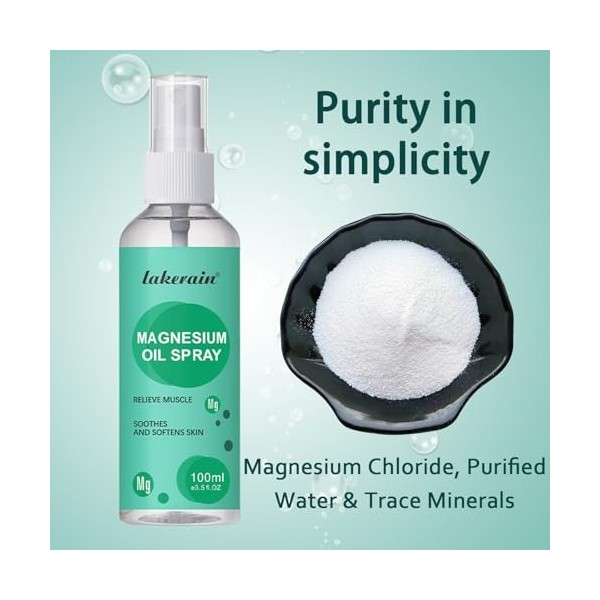 Huile de Magnésium Spray 60ml, Pur Magnesium Oil Spray Sleep, Huile de Magnesium Organique en Spray pour le Sommeil, Sport, M