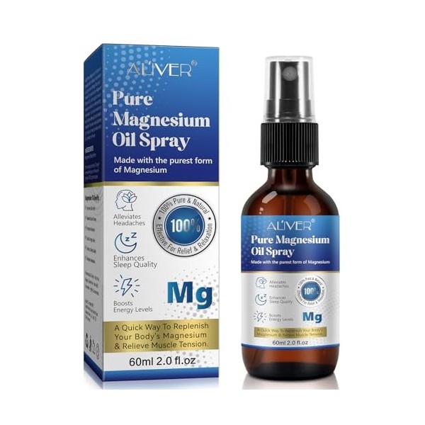 Pure Magnesium Oil Spray, huile de magnésium naturelle, magnésium Spray, huile de magnésium pour les pieds Spray 2.0 fl oz