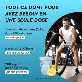 Complexe de magnésium en poudre 600g - Bisglycinate, citrate & malate hautement dosé - Solubilité rapide - Pour les muscles, 