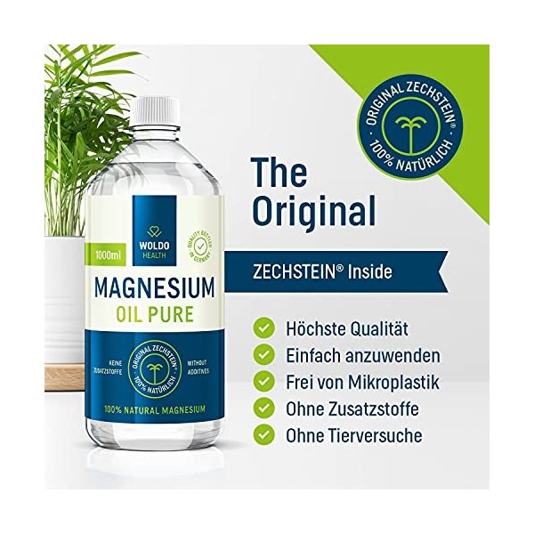 Huile de magnésium liquide Zechstein Chlorure de magnésium 1 litre - à diluer facilement pour lapplication sur la main