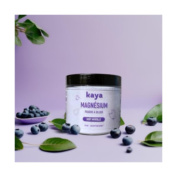 Kaya Magnésium en Poudre à diluer, goût Myrtille, sans sucres, 100g - Anti-stress et anti-fatigue - Vegan
