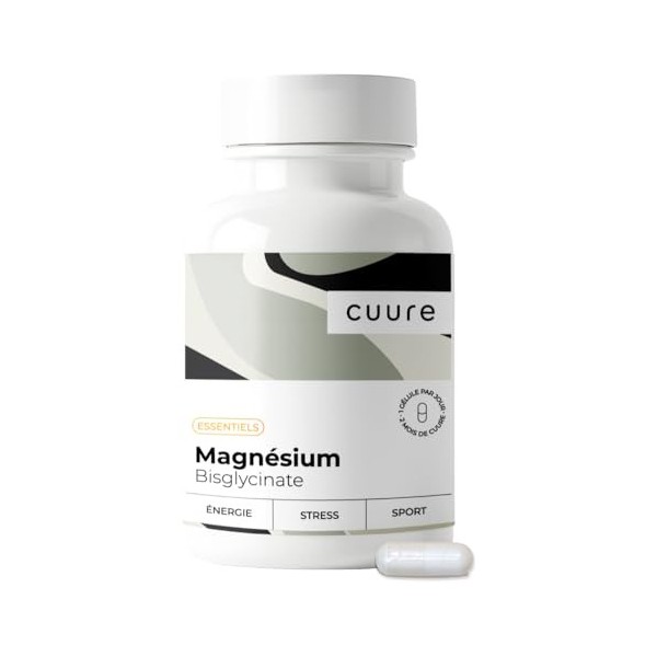 Magnésium Bisglycinate + Vitamine B6 & Taurine - CUURE - Supérieure au Magnésium Marin en Biodisponibilité - Confort Digestif