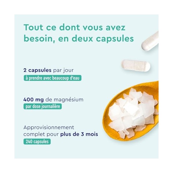 Magnésium Marin, Oxyde de Magnésium Pur et Fortement Dosé, Contre la Fatigue, Soutient le Système Digestif*, 240 Capsules, 10